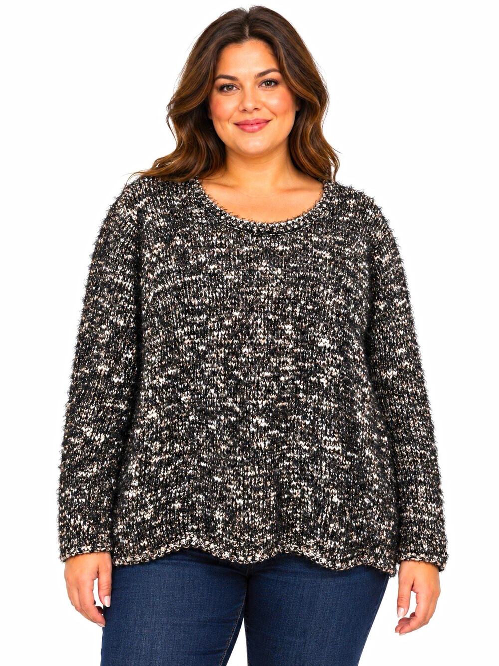 Style & Co Women’s Pastel Pullover Sweater XL Black Combo Marled Fuzzy Knit NWT
